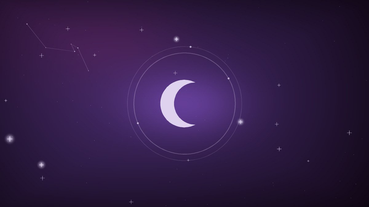 A crescent moon above two chairs set facing each other