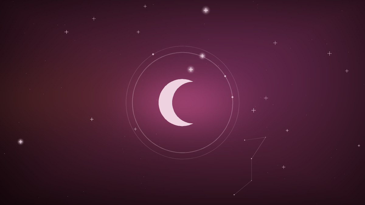 A slim crescent moon over a quiet dark field