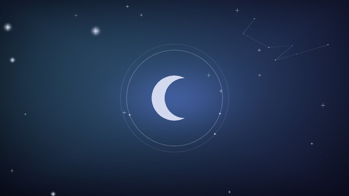 Crescent moon above a dark quiet window