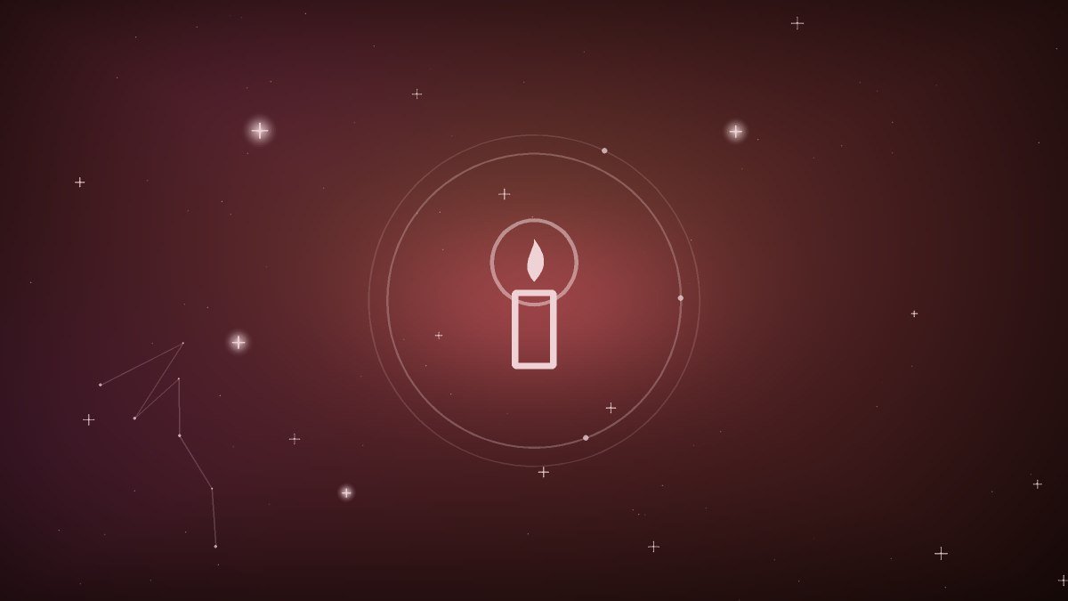 A lit candle drawn in white line on a dark starfield, at the middle of the article