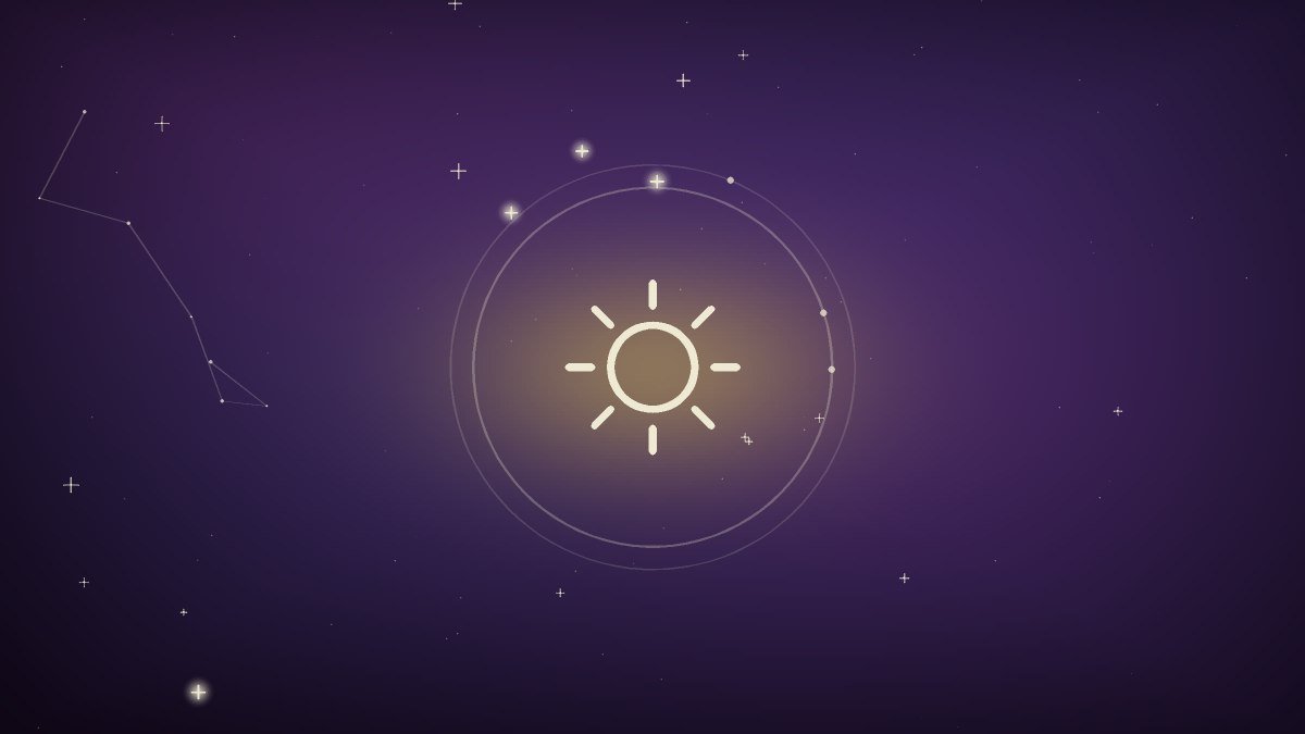 A small sun rising over the outline of a house