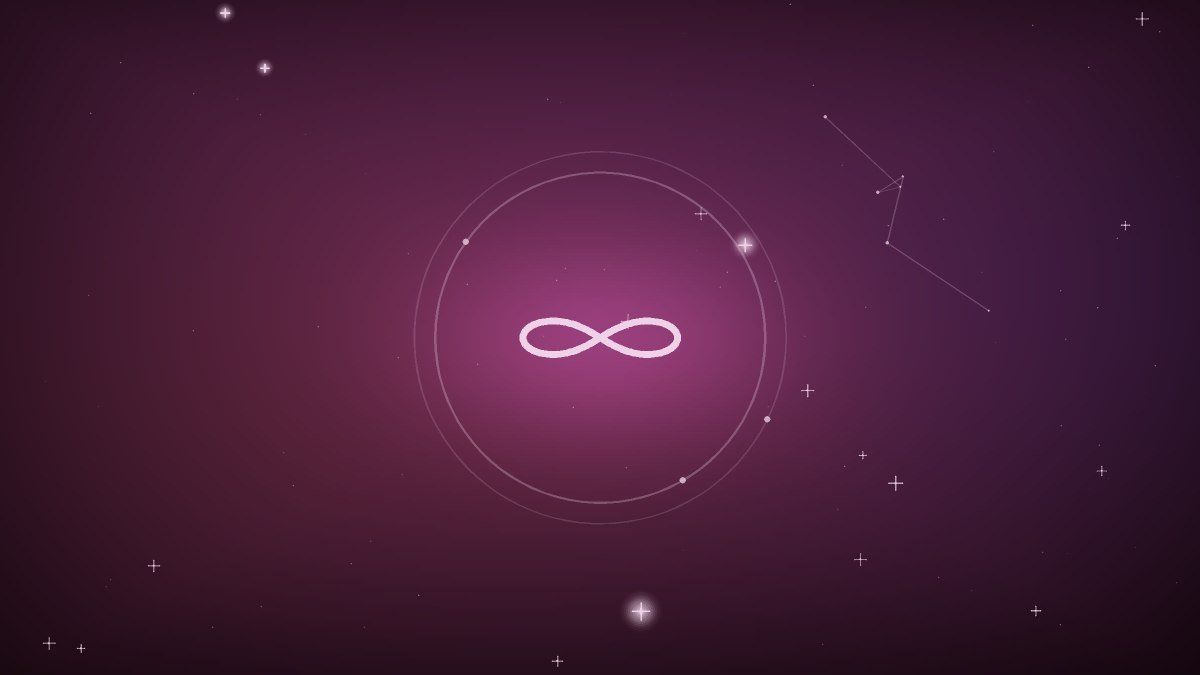 An infinity loop in brushed gold against deep shadow